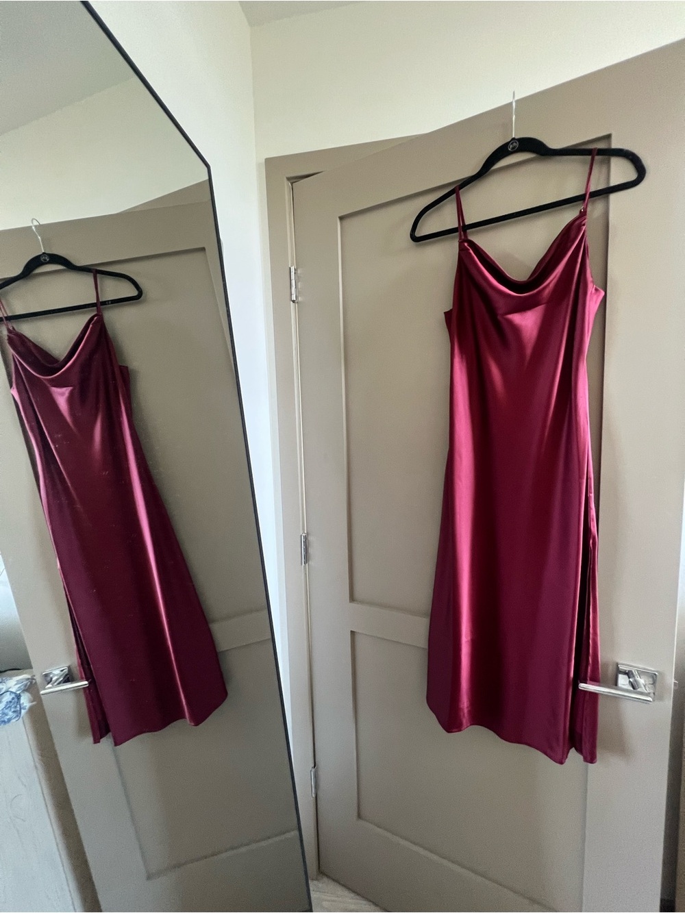 Vici Satin Slip Dress in Berry Red